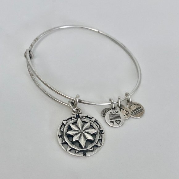Alex and Ani Silver Compass Charm Bangle - Picture 1 of 4
